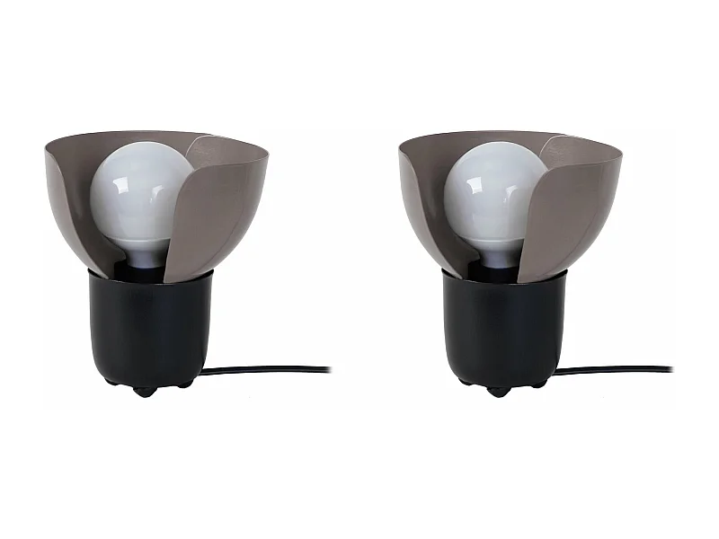Pair de Lampes de chevet demi bol métal  noir,taupe 17 cm.