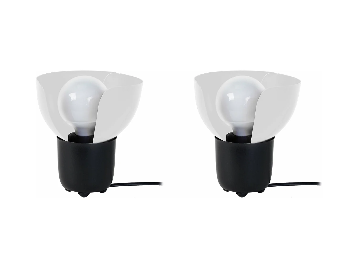 Pair de Lampes de chevet demi bol métal  noir,blanc 17 cm.