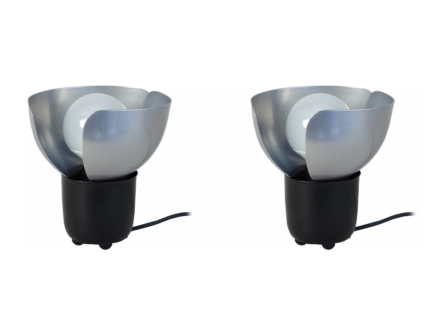Pair de Lampes de chevet demi bol métal  noir,aluminium 17 cm.