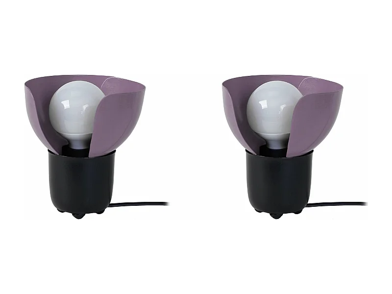 Pair de Lampes de chevet demi bol métal  noir,mauve 17 cm.