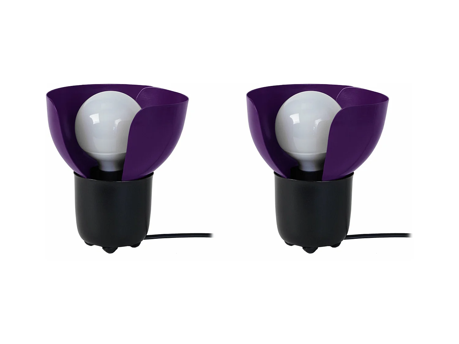 Pair de Lampes de chevet demi bol métal  noir,violet 17 cm.
