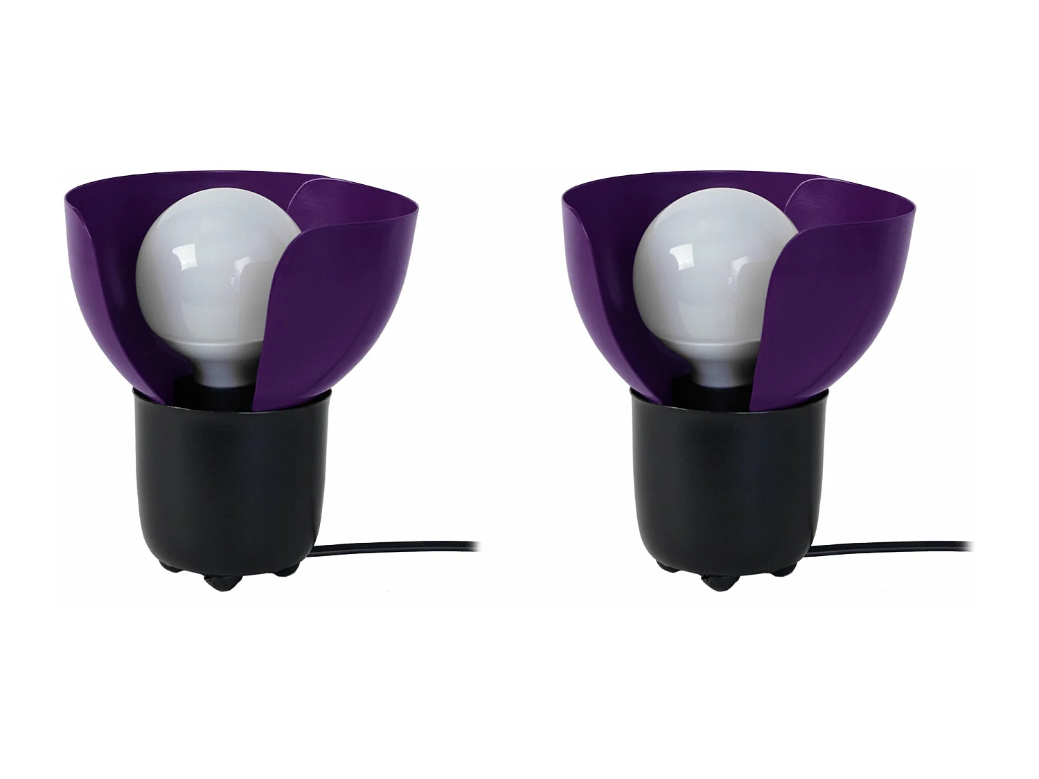 Pair de Lampes de chevet demi bol métal  noir,violet 17 cm.