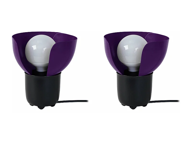 Pair de Lampes de chevet demi bol métal  noir,violet 17 cm.
