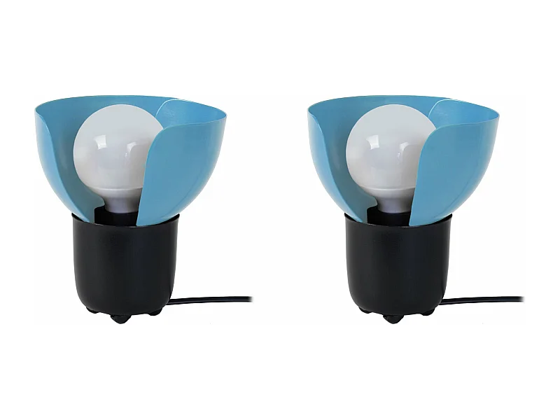 Pair de Lampes de chevet demi bol métal  noir,bleu 17 cm.