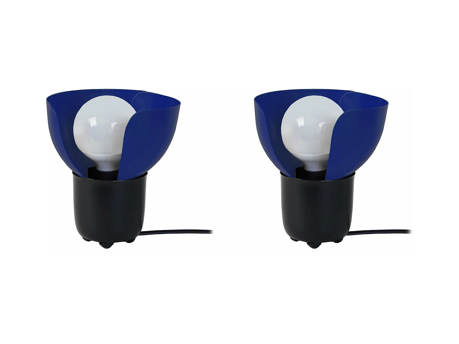 Pair de Lampes de chevet demi bol métal  noir,cobalt 17 cm.