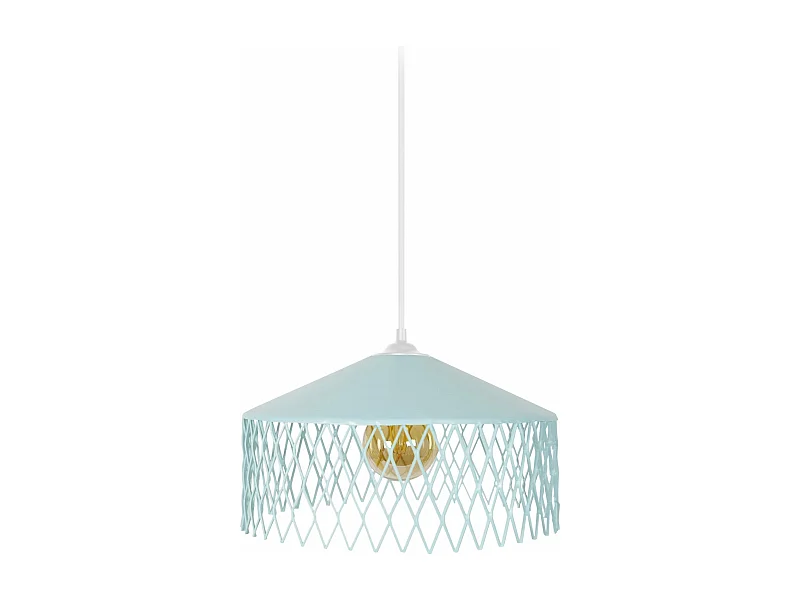 Suspension cone métallique á carreaux Bleu 70 cm.