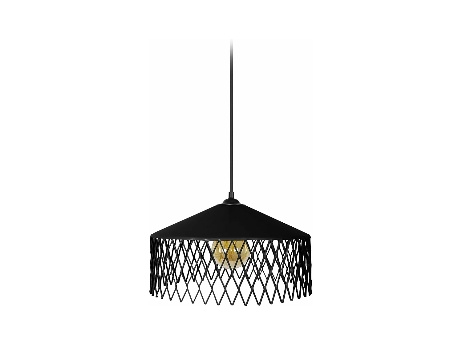 Suspension cone métallique á carreaux noir 70 cm.