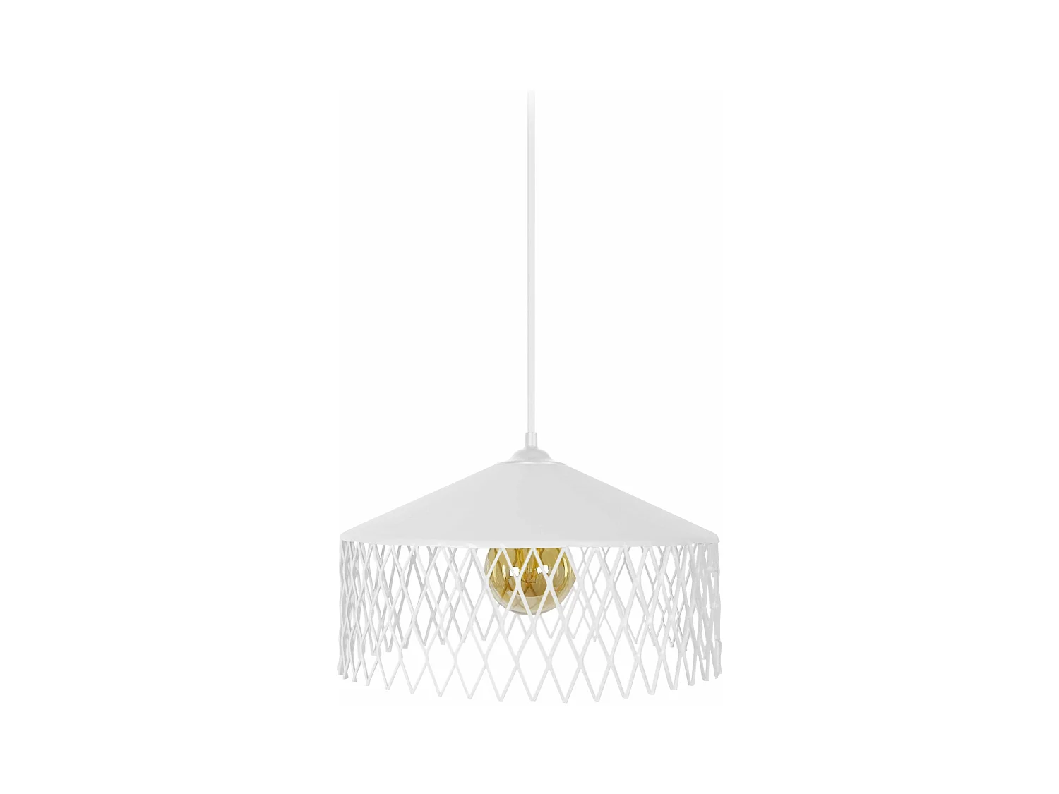 Suspension cone métallique á carreaux blanc 70 cm.