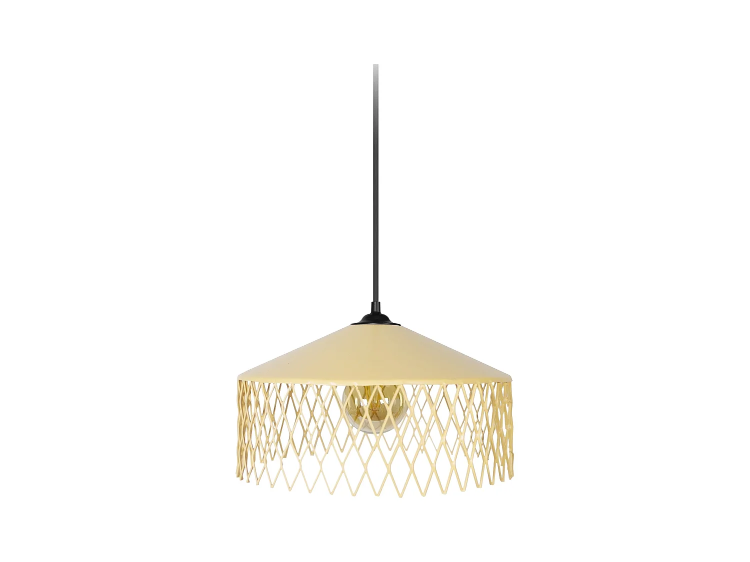 Suspension cone métallique á carreaux jaune 70 cm.
