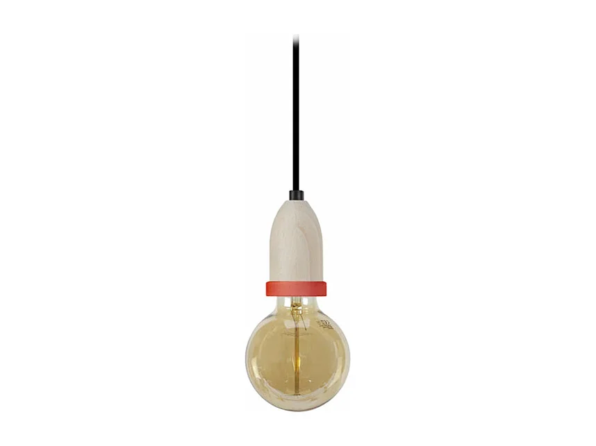 Suspension conique bois  naturel,rouge 80 cm.