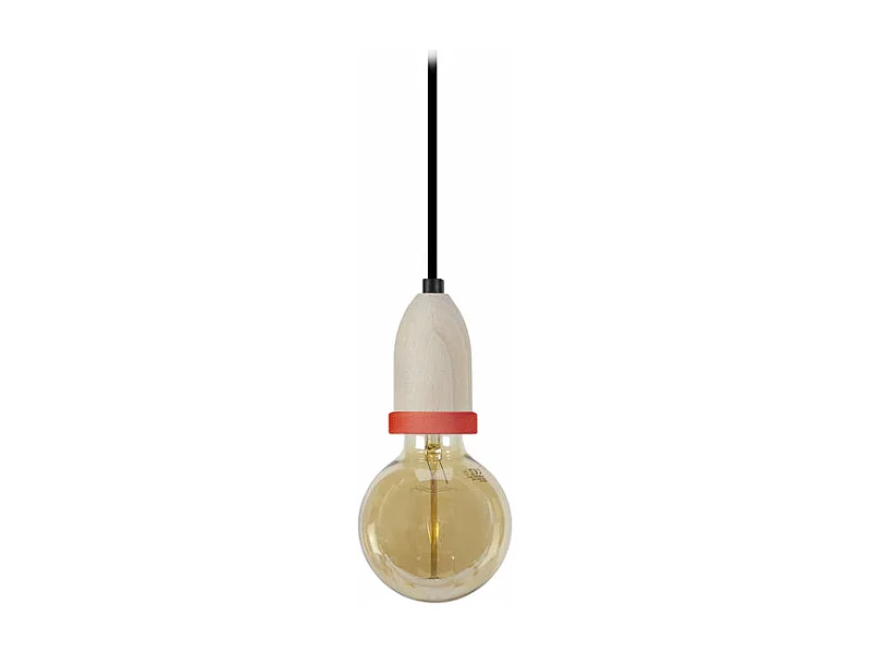 Suspension conique bois  naturel,rouge 80 cm.
