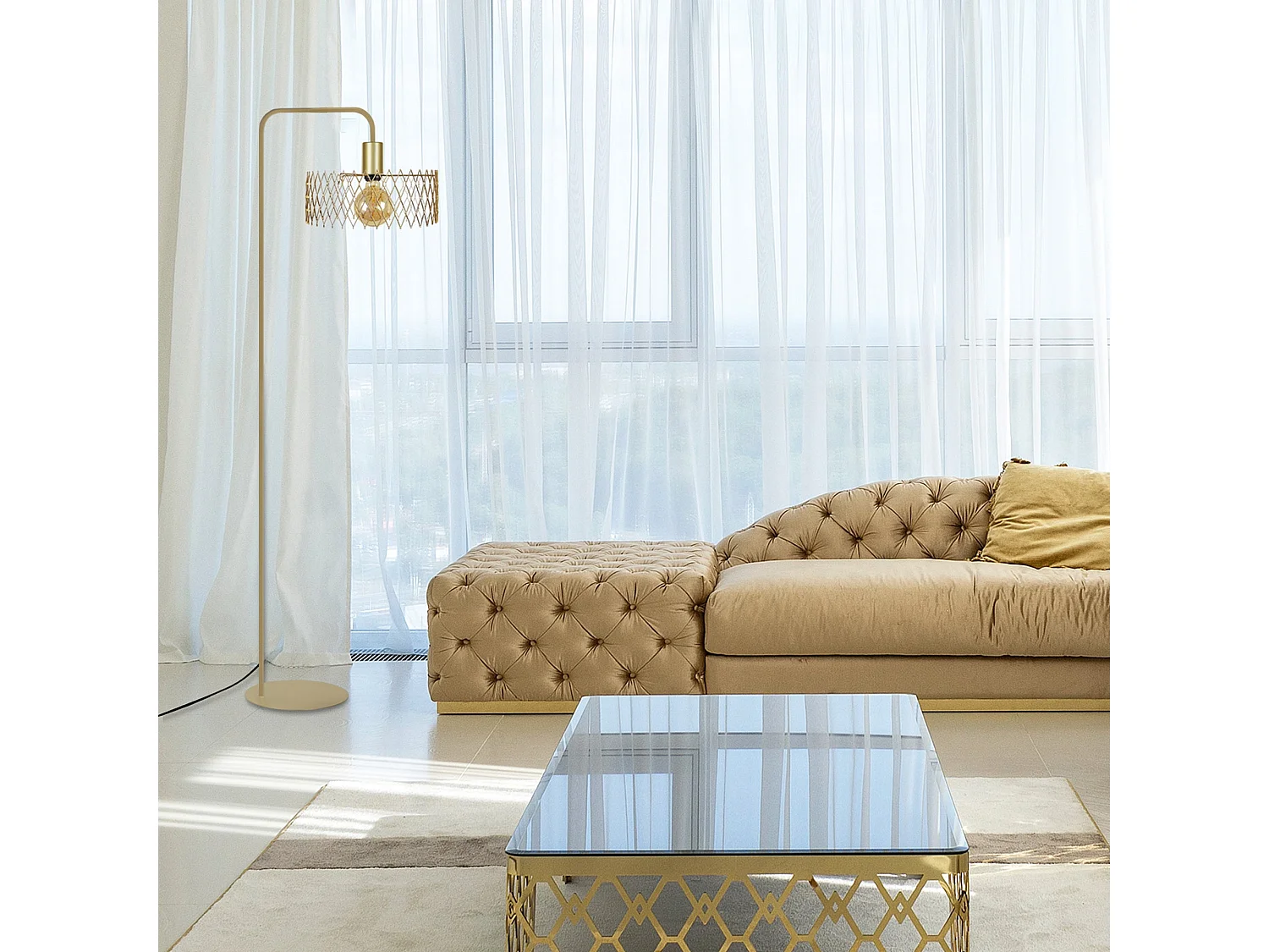 Lampadaire de Bureau TOSEL ,métal,Doré ,H157x D 30xP42cm