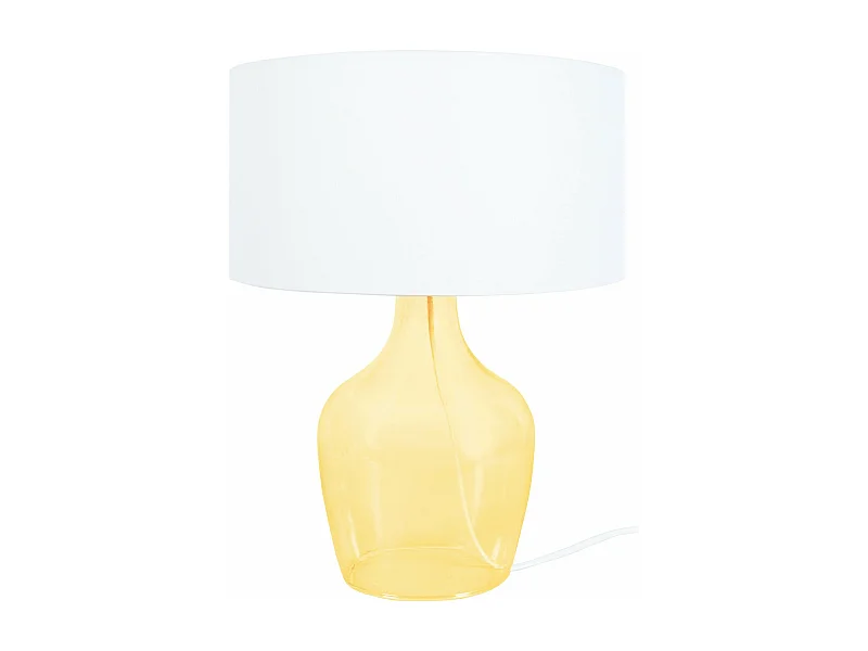 Lampe de chevet bouteille verre  jaune 37 cm.