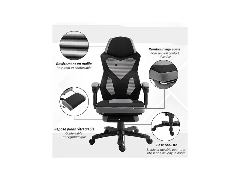 Fauteuil de bureau gaming STARSHIP gris et noir