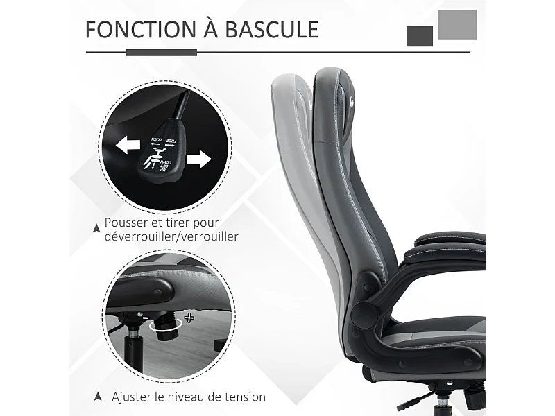 Fauteuil de gaming LIVIO gris et noir