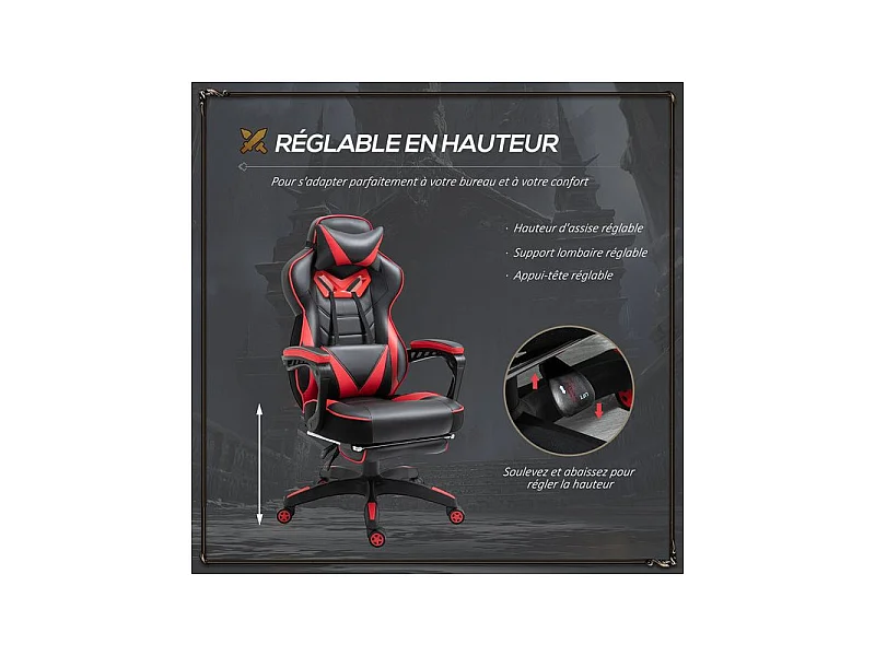 Fauteuil de bureau Gaming RACE rouge et noir
