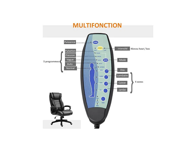 Fauteuil de bureau massant MASON Noir