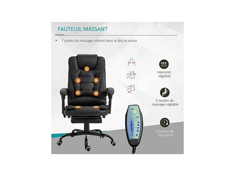 Fauteuil de bureau relaxant massant BRANSON noir