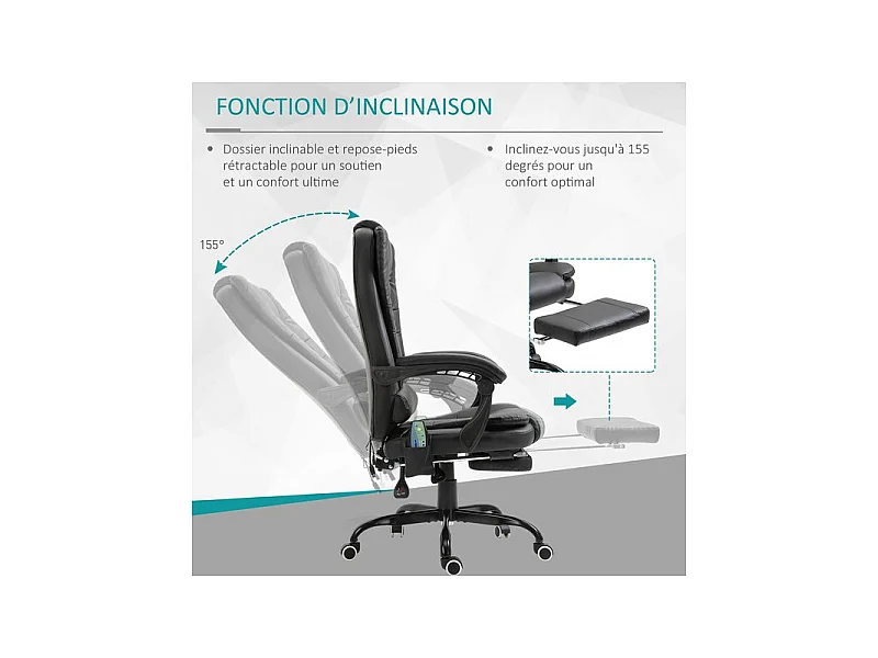 Fauteuil de bureau relaxant massant BRANSON noir