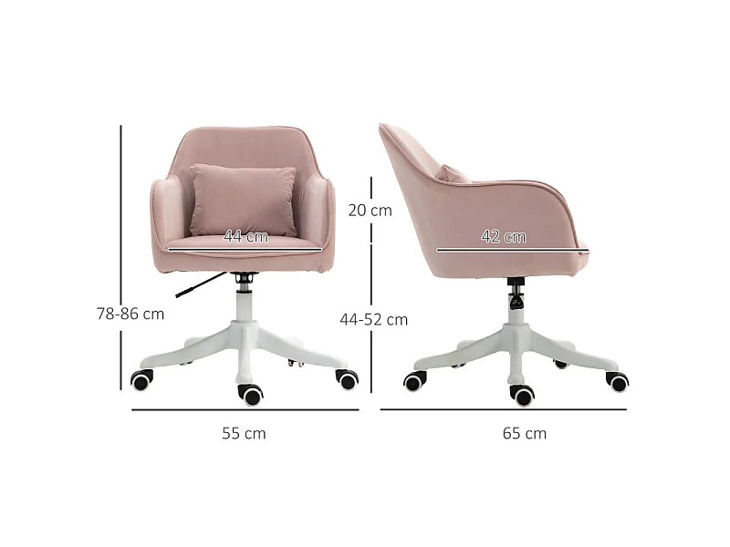 Chaise de bureau massante velours INES rose poudré