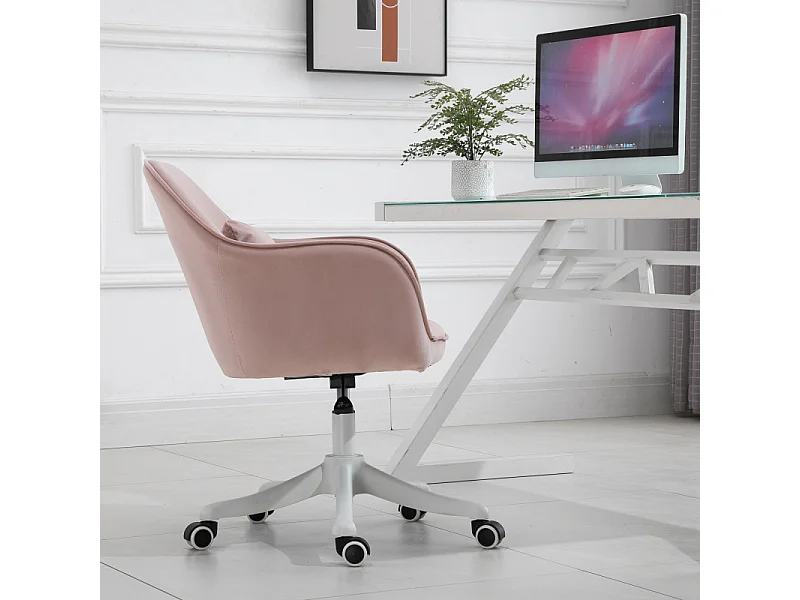 Chaise de bureau massante velours INES rose poudré