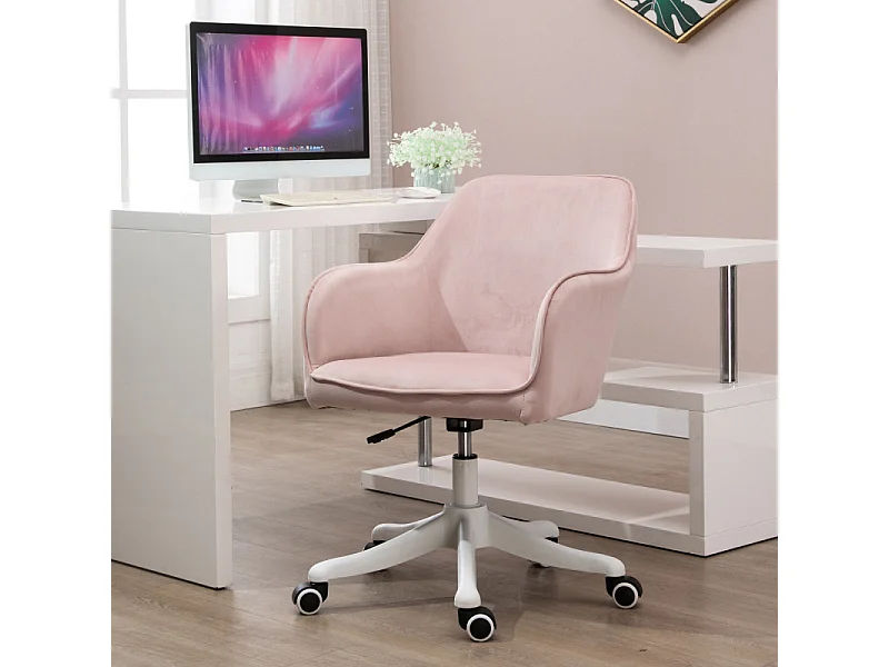 Chaise de bureau massante velours INES rose poudré