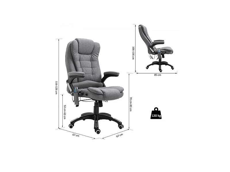 Fauteuil de bureau massant Maksym Gris Chiné