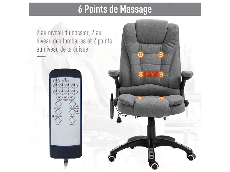 Fauteuil de bureau massant Maksym Gris Chiné