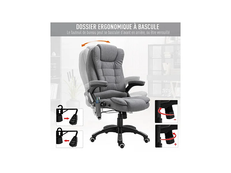 Fauteuil de bureau massant Maksym Gris Chiné