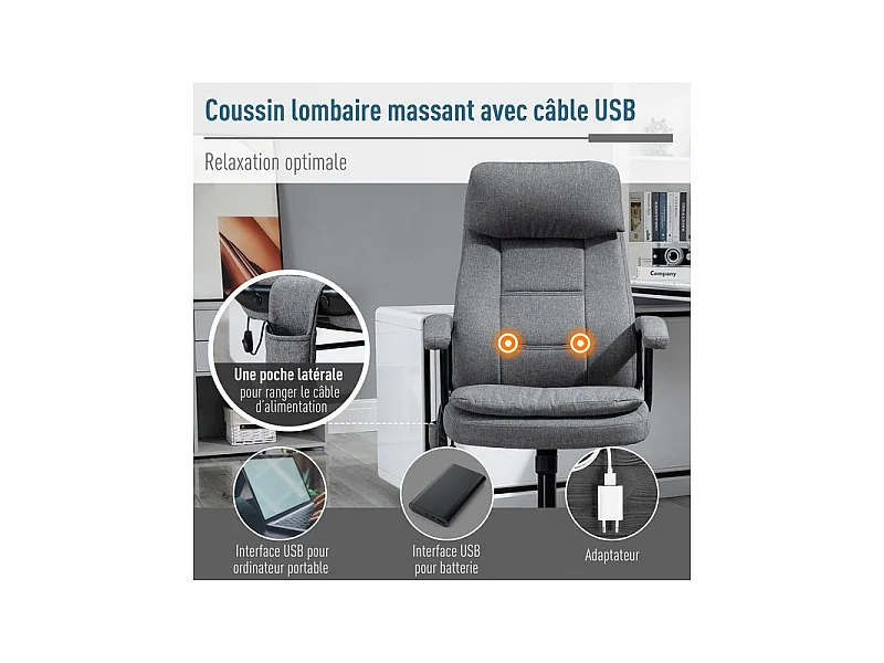 Fauteuil de bureau massant STEVE gris