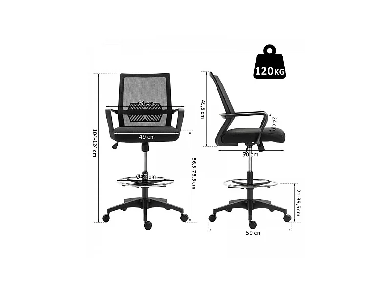 Fauteuil de bureau assise haute Igor Noir