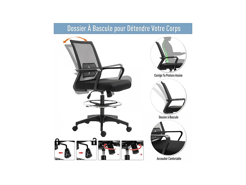 Fauteuil de bureau assise haute Igor Noir