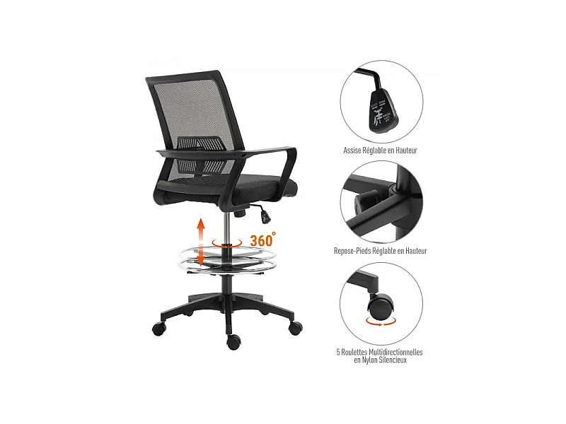 Fauteuil de bureau assise haute Igor Noir