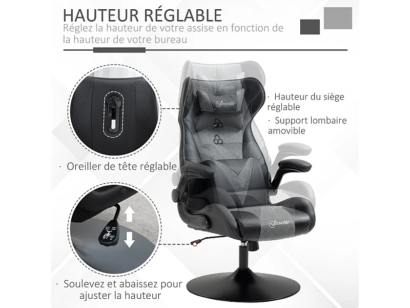 Fauteuil gaming réglable BRUCE gris et noir