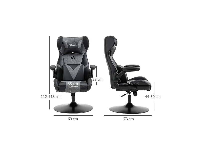 Fauteuil gaming réglable BRUCE gris et noir