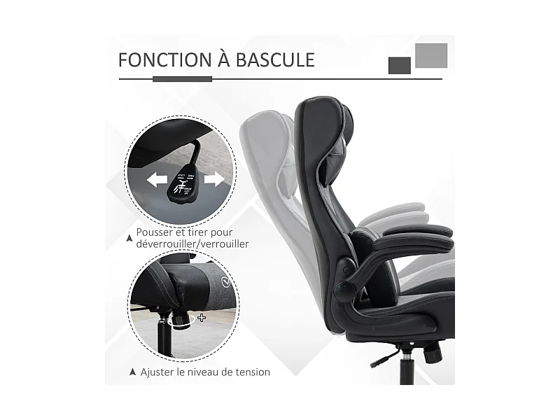 Fauteuil gaming réglable BRUCE gris et noir