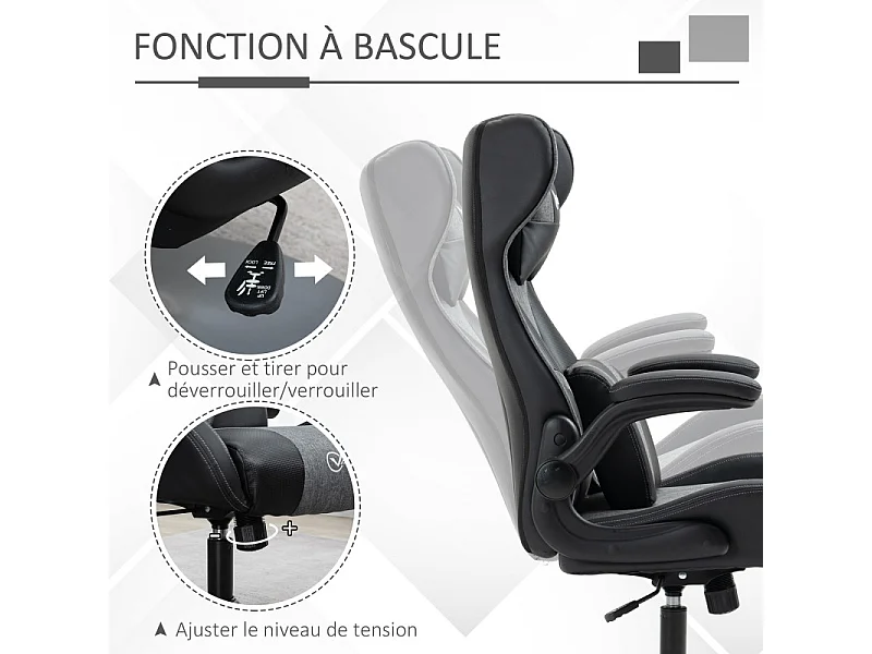 Fauteuil gaming réglable BRUCE gris et noir