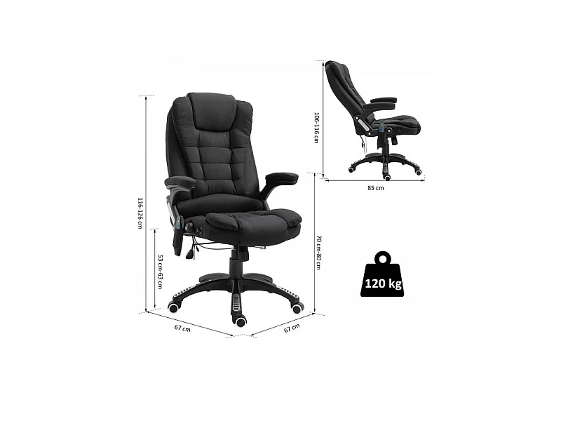 Fauteuil de bureau massant & chauffant Clara toile de lin noir