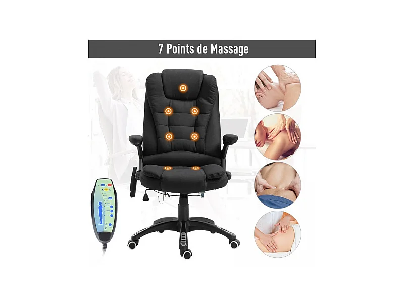 Fauteuil de bureau massant & chauffant Clara toile de lin noir