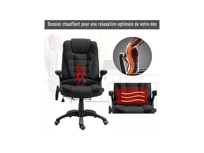 Fauteuil de bureau massant & chauffant Clara toile de lin noir