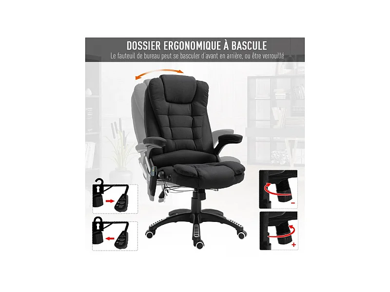 Fauteuil de bureau massant & chauffant Clara toile de lin noir