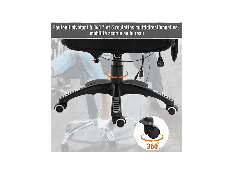 Fauteuil de bureau massant & chauffant Clara toile de lin noir