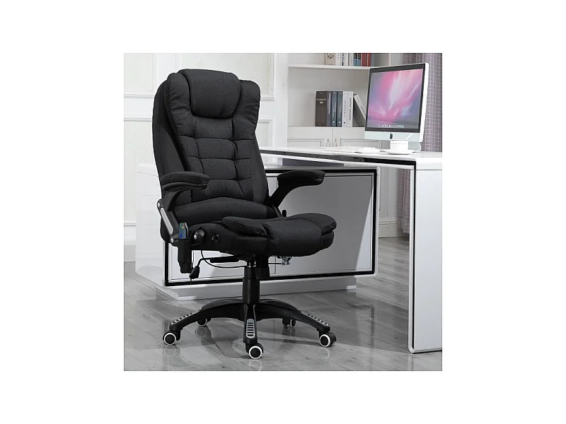 Fauteuil de bureau massant & chauffant Clara toile de lin noir