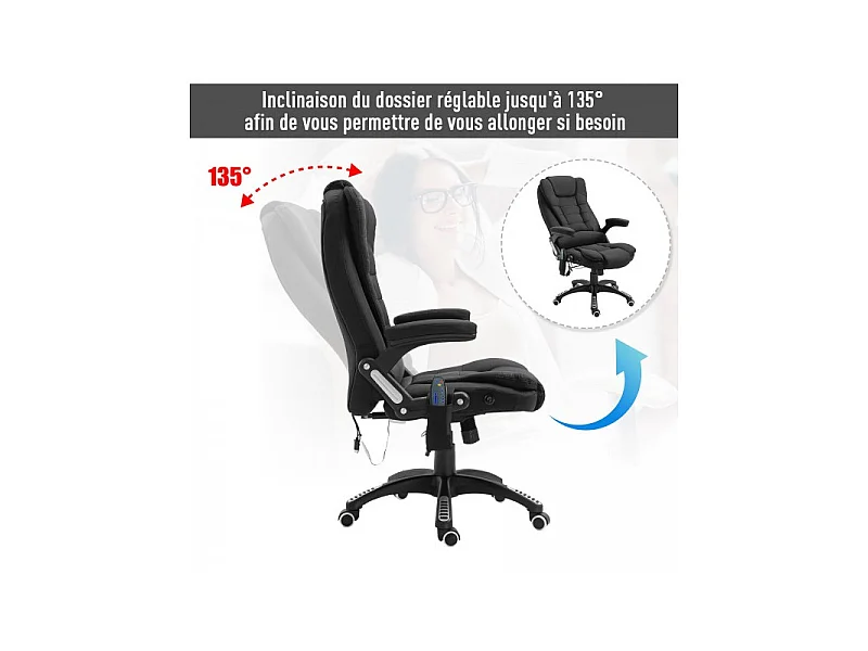 Fauteuil de bureau massant & chauffant Clara toile de lin noir
