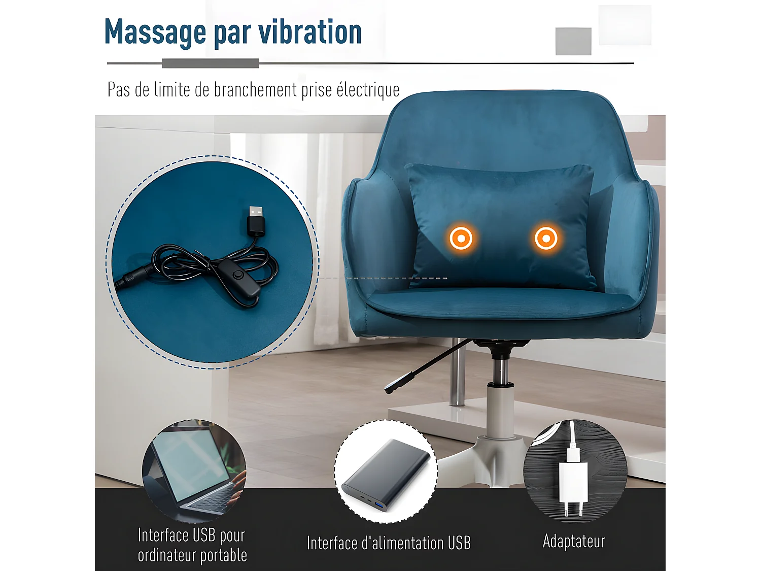 Chaise de bureau massante ANITA bleue