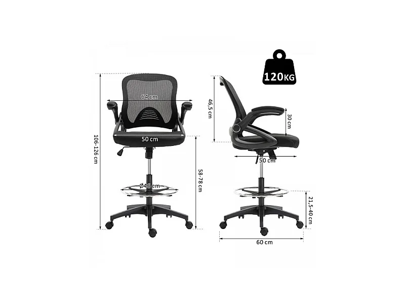 Fauteuil de bureau assise haute Jenny noir