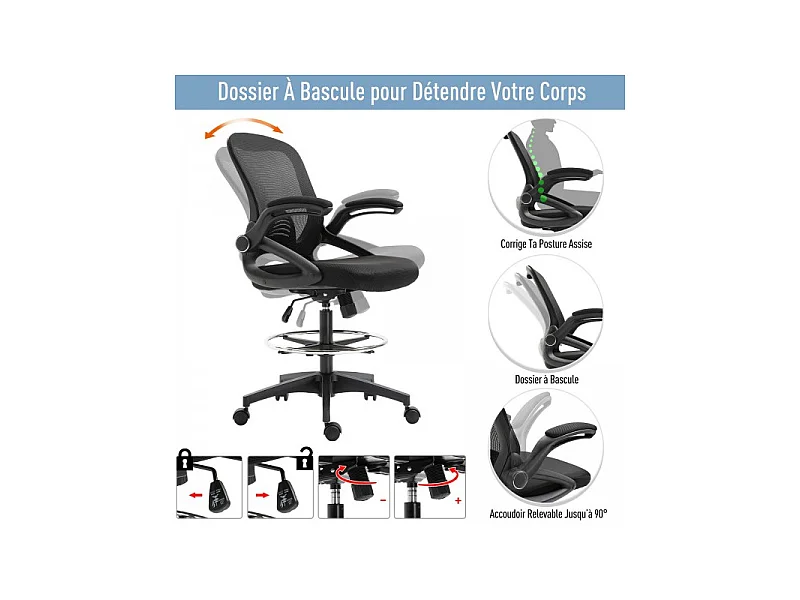 Fauteuil de bureau assise haute Jenny noir