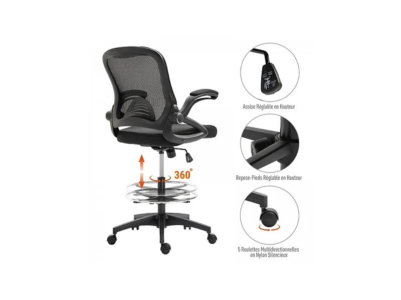 Fauteuil de bureau assise haute Jenny noir