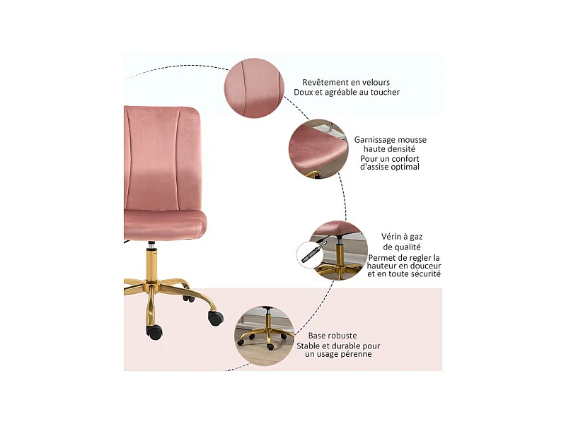 Chaise de bureau EMILY rose poudré