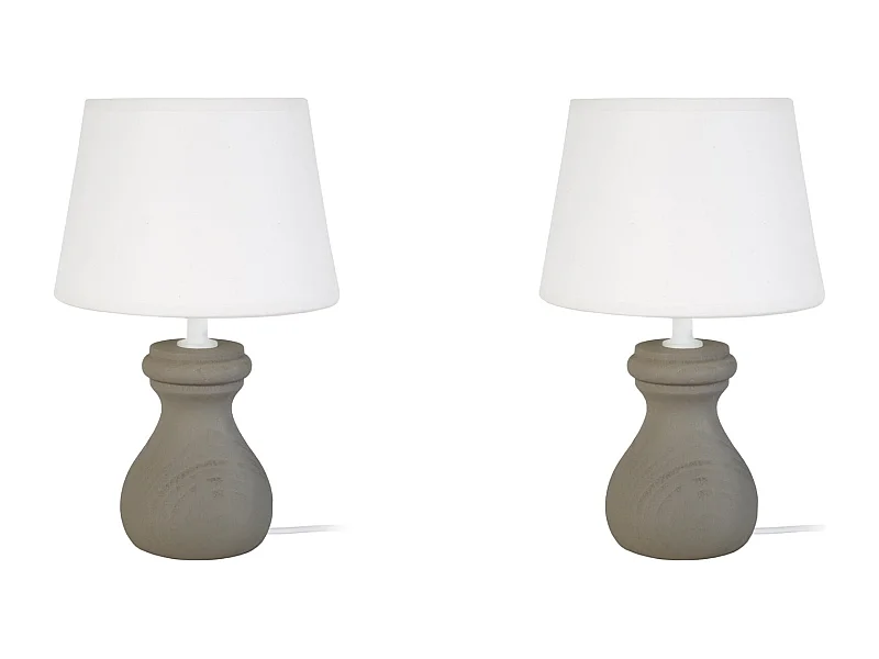 Pair de Lampes de chevet colonne bois  taupe 25 cm.